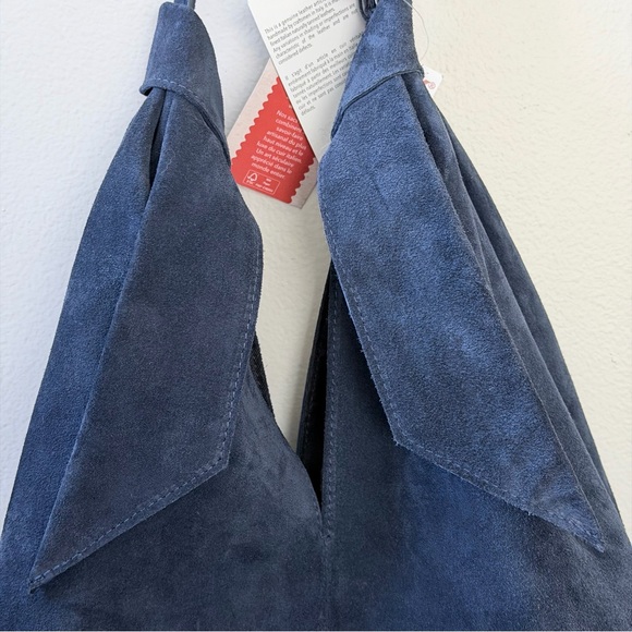 Divina Firenze Genuine Leather Suede Navy Blue Women's Shoulder Bag - Picture 5 of 12